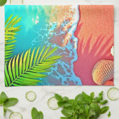 Paradijselijk Strand met Roze Zand Design Theedoek (Gevouwen)
