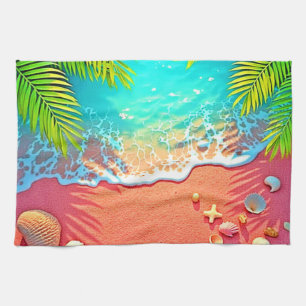 Paradijselijk Strand met Roze Zand Design Theedoek