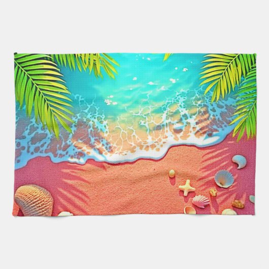 Paradijselijk Strand met Roze Zand Design Theedoek (Horizontaal)