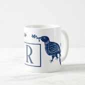 Paradijsvogel blauw monogram koffiemok (Voorkant rechts)