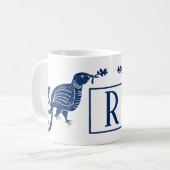 Paradijsvogel blauw monogram koffiemok (Voorkant links)