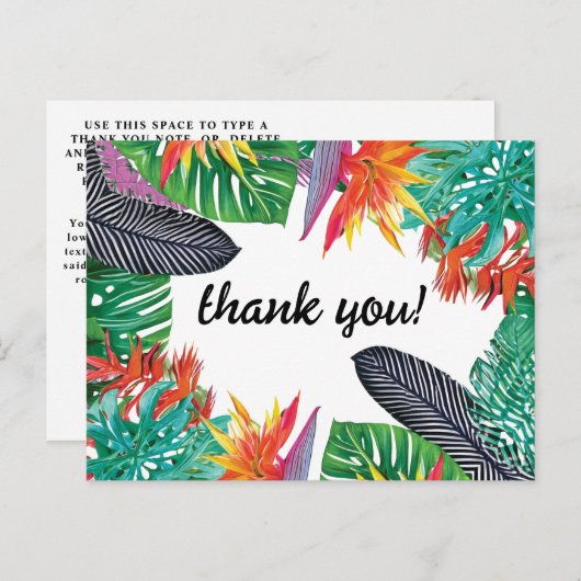 Paradijsvogel Bloemen en Oerwoud Bladeren Bedankt Briefkaart (Voorkant / Achterkant)