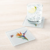 Paradijsvogel en kolibrie in waterverf glazen onderzetter (Schuin)