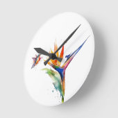Paradijsvogel en kolibrie in waterverf ronde klok (Hoek)