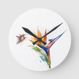 Paradijsvogel en kolibrie in waterverf ronde klok