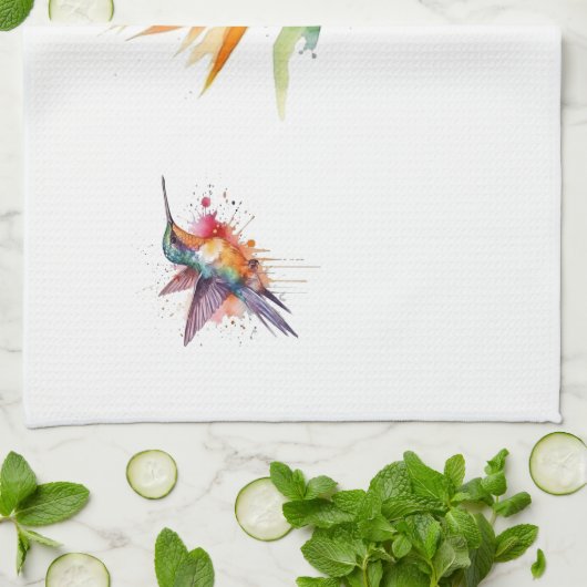 Paradijsvogel en kolibrie in waterverf theedoek (Gevouwen)