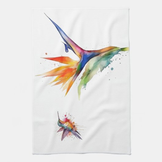 Paradijsvogel en kolibrie in waterverf theedoek (Verticaal)