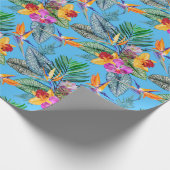 Paradijsvogel en orchidee zomer blauwe tuin cadeaupapier (Hoek)