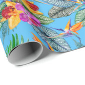 Paradijsvogel en orchidee zomer blauwe tuin cadeaupapier (Rol Hoek)