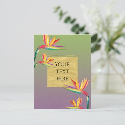 Paradijsvogel Goud Paarse Groene Bloemen Bruiloft Briefkaart (Staand voorkant)