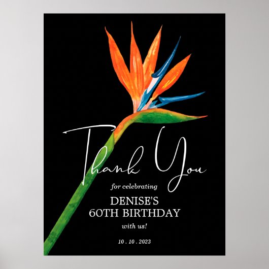 Paradijsvogel op Black Birthday Party Dank u Poster (Voorkant)