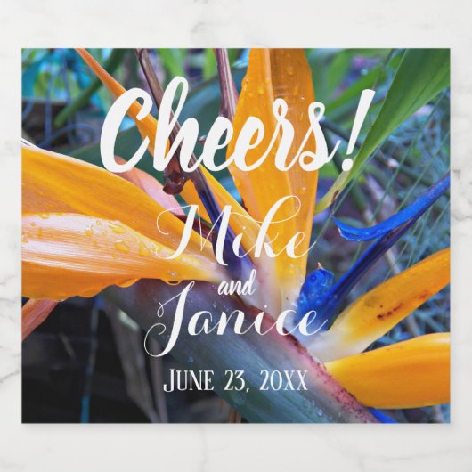 Paradijsvogel Plant Bloemenbruiloft Sparkling Wijnetiket (Enkel label)