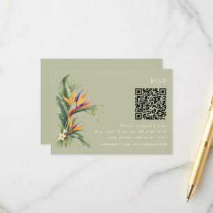 Paradijsvogel QR-code Strand Bruiloft RSVP Informatiekaartje