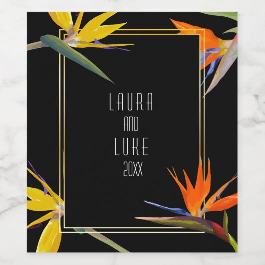 Paradijsvogels, bloemen wijn etiket (Enkel label)