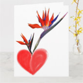 Paradijsvogels in het hart Vaas op witte kaart (Gele Bloem)