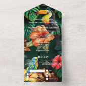 Paradijsvogels oerwoud monstera leaf bruiloft all in one uitnodiging (Binnen)