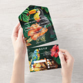 Paradijsvogels oerwoud monstera leaf bruiloft all in one uitnodiging (Afscheurbaar)