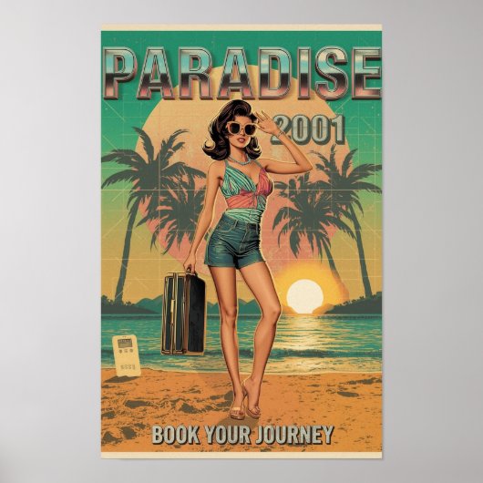 Paradise 2001 Retro Y2K Pin-Up Reisposter – Neo Poster (Voorkant)