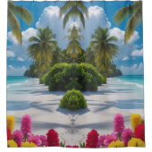 "Paradise Awaits: Kustbloei Shower Art Douchegordijn (Voorkant)