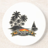🏝️🌅  “Paradise Awaits” Sandstone Coaster 🌴✨ Zandsteen Onderzetter (Voorkant)
