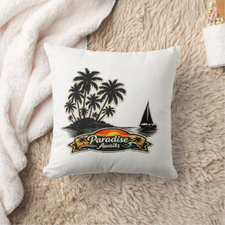🏝️🌅 “Paradise Awaits” Tropical Pillow 🌴✨ Kussen