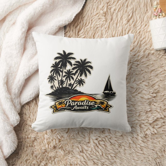 🏝️🌅 “Paradise Awaits” Tropical Pillow 🌴✨ Kussen (Deken)