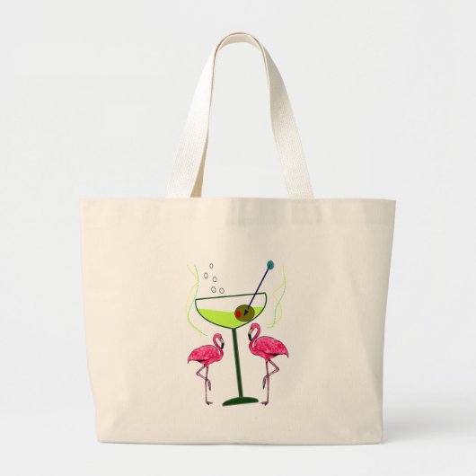 "Paradise Awakening"—Roze flamingo & Martini Grote Tote Bag (Voorkant)