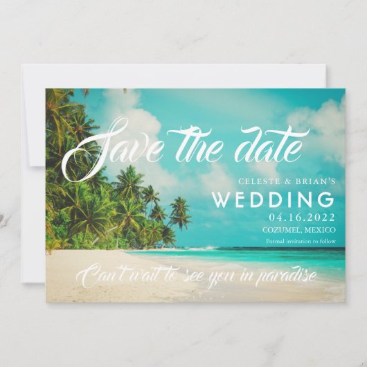 Paradise Beach Destination Wedding Save The Date (Voorkant)