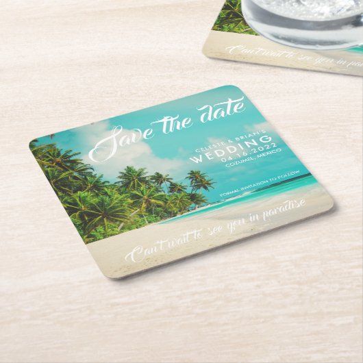Paradise Beach Destination Wedding Save the Date Kartonnen Onderzetters (Schuin)