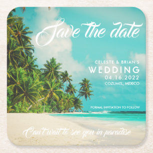Paradise Beach Destination Wedding Save the Date Kartonnen Onderzetters