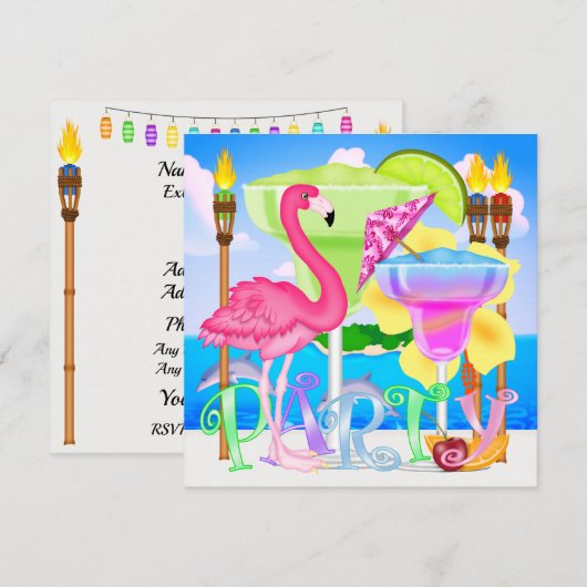 Paradise Beach Party/Luau Invitation Kaart (Voorkant / Achterkant)