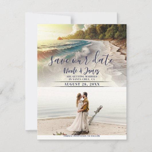 Paradise Beach Sunset Coastal Save the Date Foto Kaart (Voorkant)