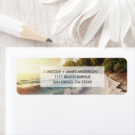 Paradise Beach Sunset Kustbruiloft Etiket (Insitu)