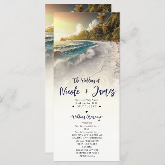 Paradise Beach Sunset Kustbruiloft Programma Programmakaart (Voorkant / Achterkant)