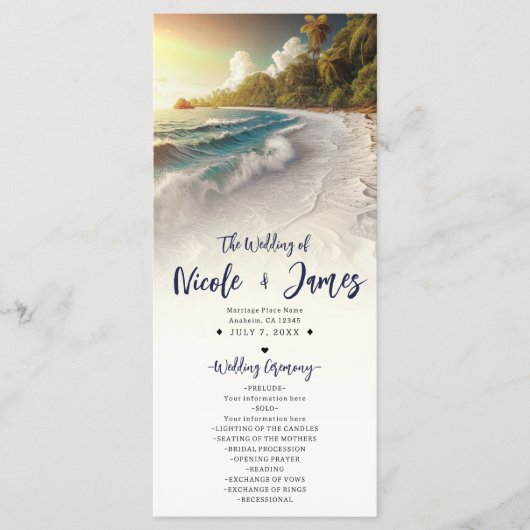 Paradise Beach Sunset Kustbruiloft Programma Programmakaart (Voorkant)