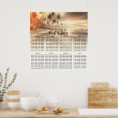 Paradise Beach Sunset Kustbruiloft Zitplaatsen Poster (Keuken)