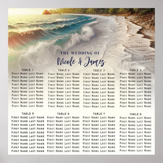 Paradise Beach Sunset Kustbruiloft Zitplaatsen Poster (Voorkant)