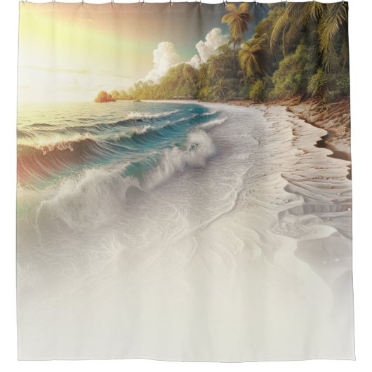 Paradise Beach Sunset Rustieke Kust Douchegordijn (Voorkant)