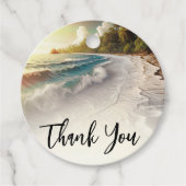 Paradise Beach Sunset Rustieke Kustbruiloft Bedankjes Labels (Voorkant)