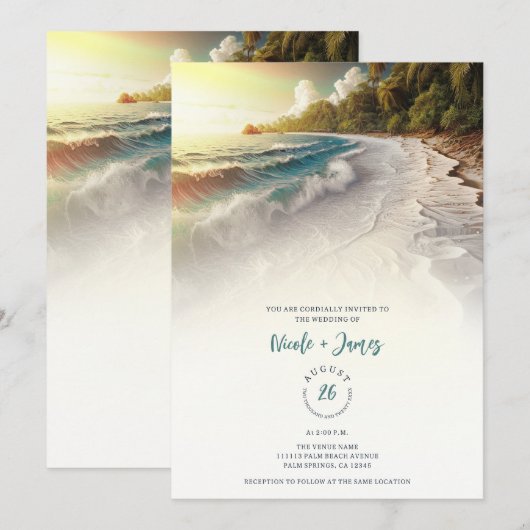 Paradise Beach Sunset Rustieke Kustbruiloft Kaart (Voorkant / Achterkant)