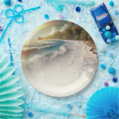 Paradise Beach Sunset Rustieke Kustbruiloft Papieren Bordje (Feest)