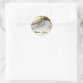 Paradise Beach Sunset Rustieke Kustbruiloft Ronde Sticker (Tas)