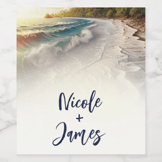 Paradise Beach Sunset Rustieke Kustbruiloft Wijn Etiket (Enkel label)