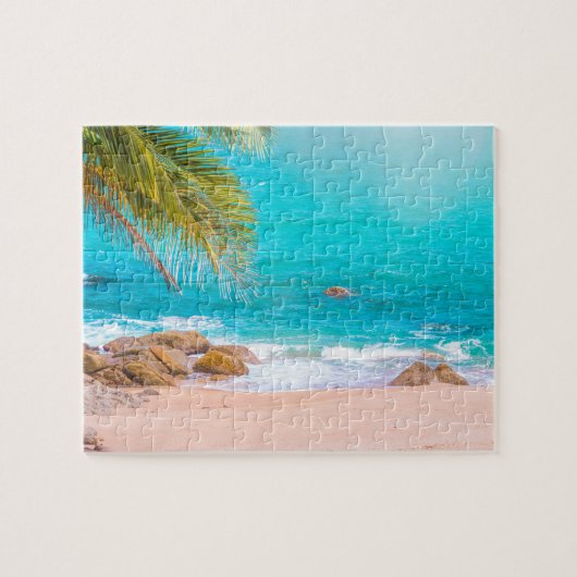 Paradise Beach Sunset with Palm Trees Legpuzzel (Horizontaal)