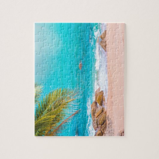 Paradise Beach Sunset with Palm Trees Legpuzzel (Verticaal)