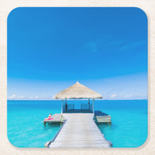 Paradise Beach   Tropisch Resort, Maldiven Kartonnen Onderzetters