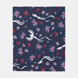 Paradise Birds: bloeiend  patroon. Fleece Deken