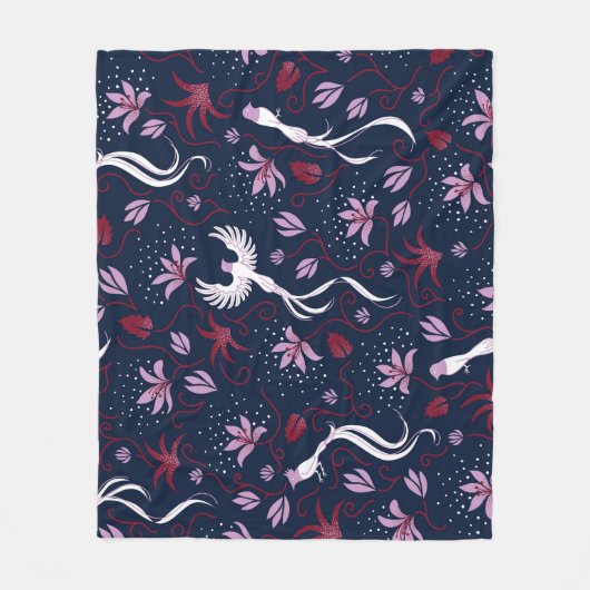 Paradise Birds: bloeiend patroon. Fleece Deken (Voorkant)