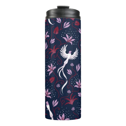 Paradise Birds: bloeiend  patroon. Thermosbeker (Voorkant)