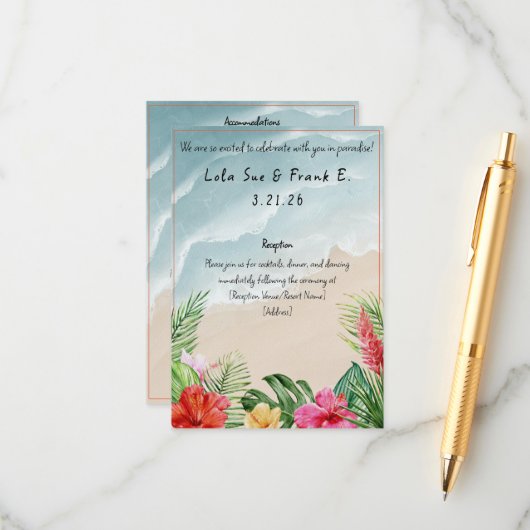 Paradise Blooms Wedding Enclosure Kaart (Voorkant / Achterkant in situ)